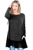 Sexy Chiffon Hemline Splice Dark Charcoal Long Sleeve Top